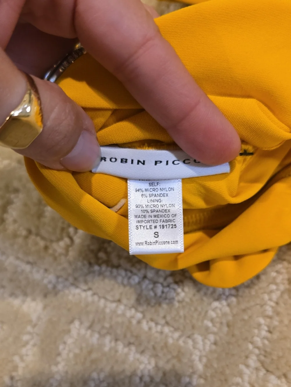 NWT Robin Piccone Mustard Yellow Tie-Front Cropped Swim Tank, Size S